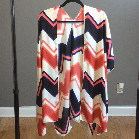 Love Culture Jackets & Blazers - M/L Love Culture chevron blue peach boho kimono jacket